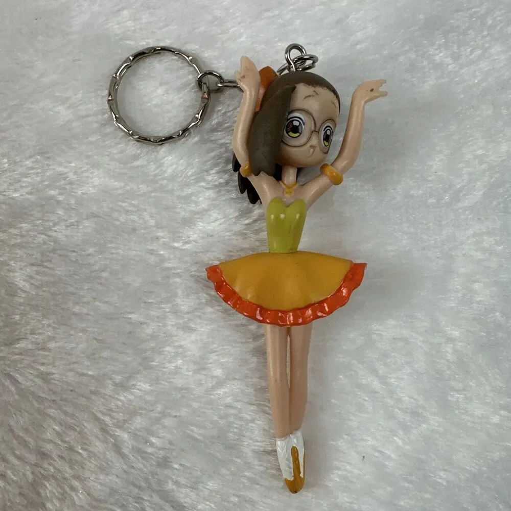 Magical Ojamajo Doremi‎ ballerina Figure Keychain Brown Hair Orange Dress